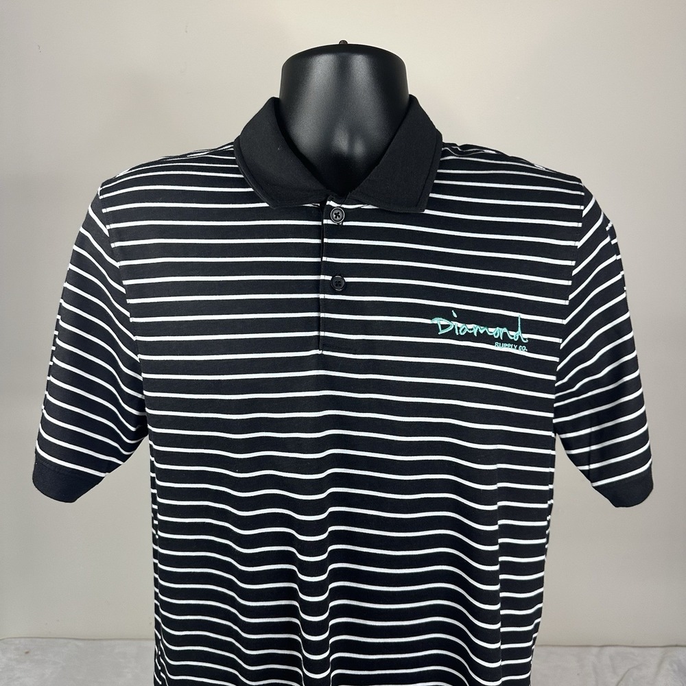 Diamond Supply Co. Striped‎ Polo Shirt Black White Golf Men's Medium NWOT